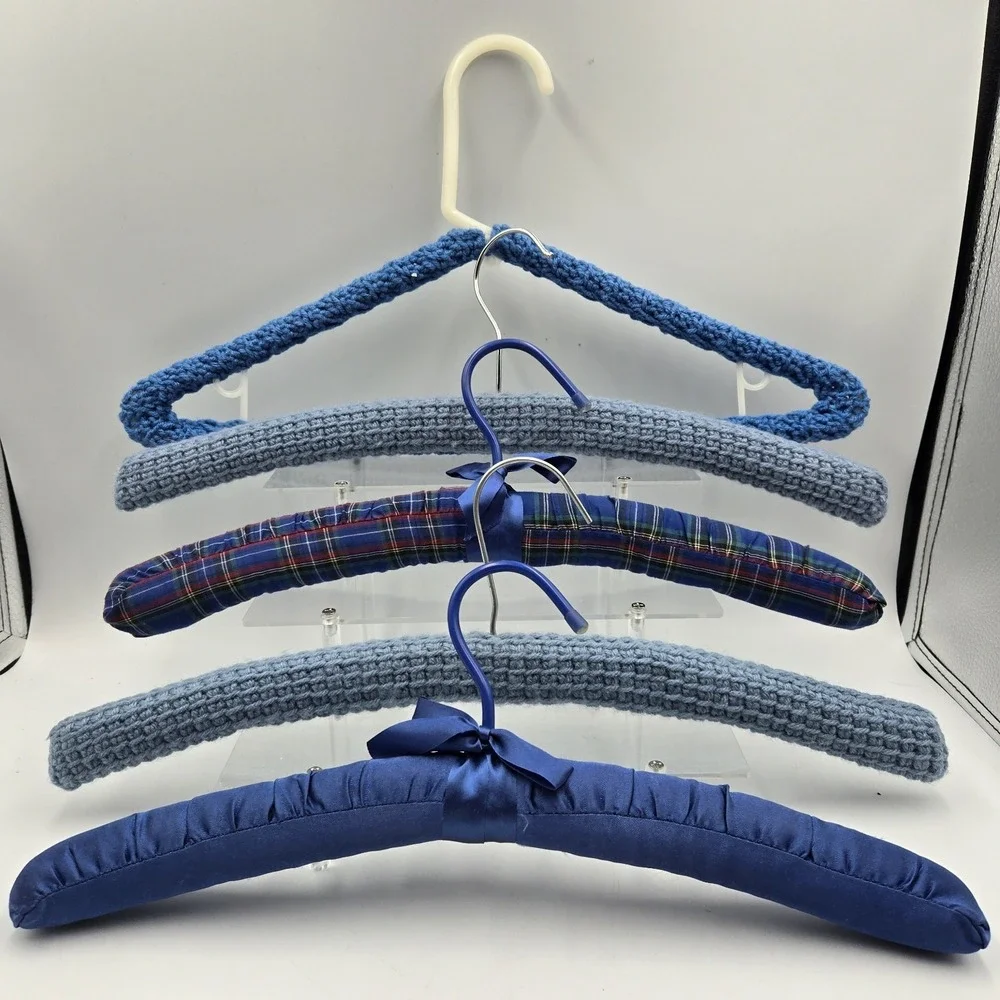 Crochet Knitted Hangers Grannycore Chic Wooden Lot of 5 VTG‎ Handmade Country
